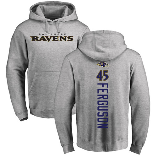 Men Baltimore Ravens Ash Jaylon Ferguson Backer NFL Football 45 Pullover Hoodie Sweatshirt